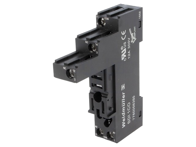 Socket; PIN: 5; 12A; 300VAC; H: 80,2mm; W: 15,8mm; op DIN-rail Socket; PIN: 5; 12A; 300VAC; H: 80,2mm; W: 15,8mm; op DIN-rail